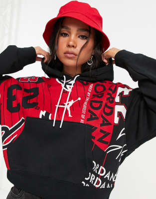 black jordan hoodie red logo