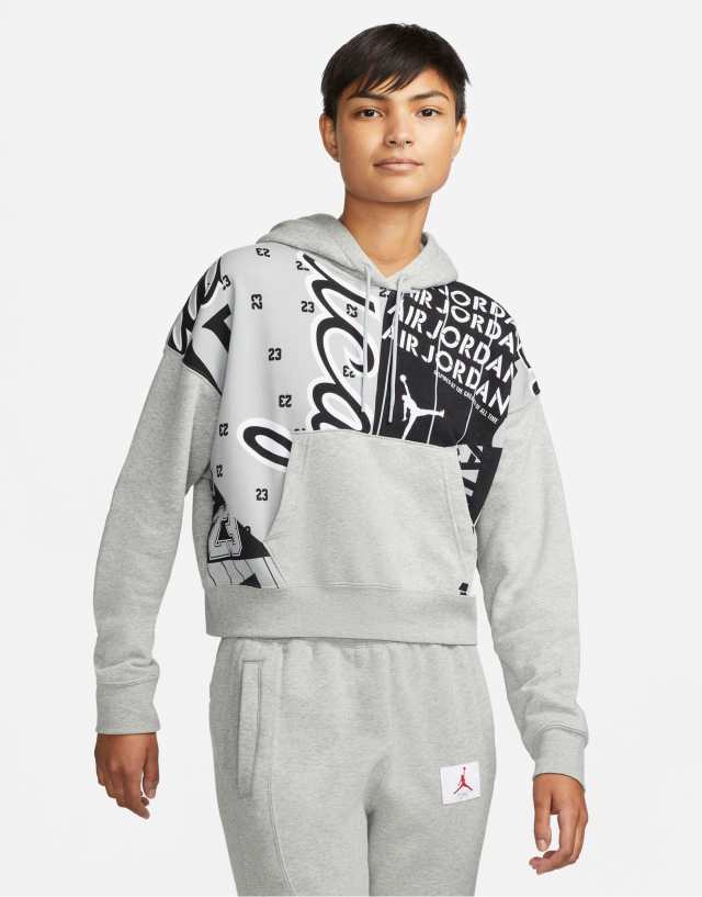 Nike Jordan Core Essentials all-over print fleece hoodie in gray heather/black