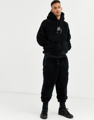 nike jordan fleece hoodie with chest logo in black