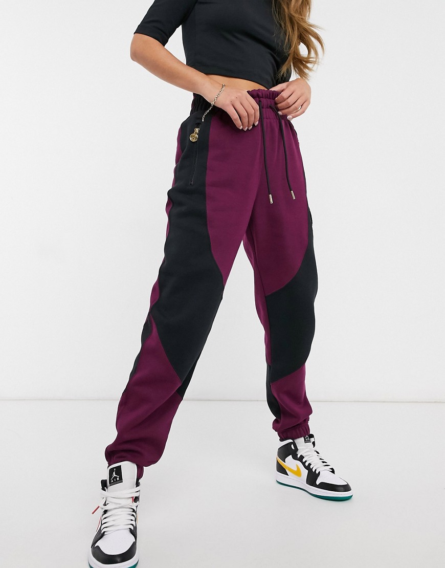 Jordan Nike  Fleece Sweatpants In Burgundy With Black Panels-purple