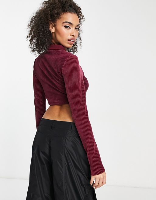 Vila brushed long sleeved crop top with strapping detail in red