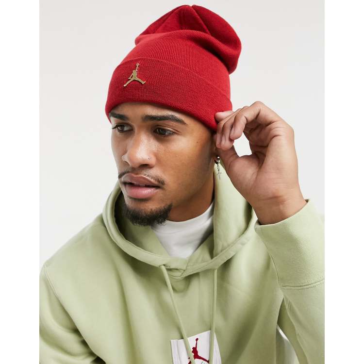 NIKE Air Jordan Jumpman Utility Knit Beanie Winter Hat Red Gold