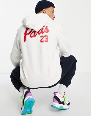 Jordan Paris Saint Germain logo print hoodie in light grey