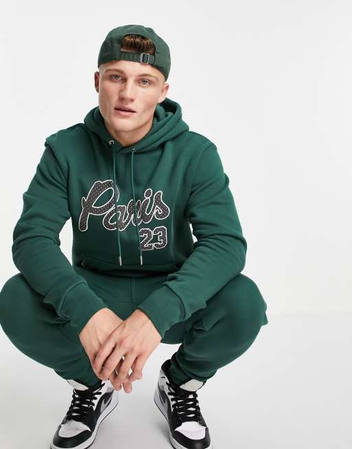Nike Jordan – Paris Saint-Germain – Zielona bluza z kapturem i polarowym wykończeniem