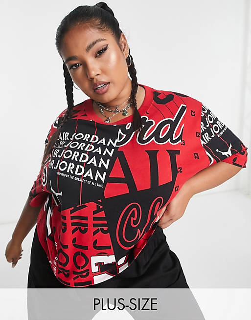 Nike Jordan Plus Core Essentials all over print boxy T-shirt in black/red