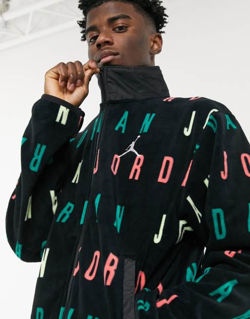 Nike Jordan Sport DNA all over logo print fleece zip through in black