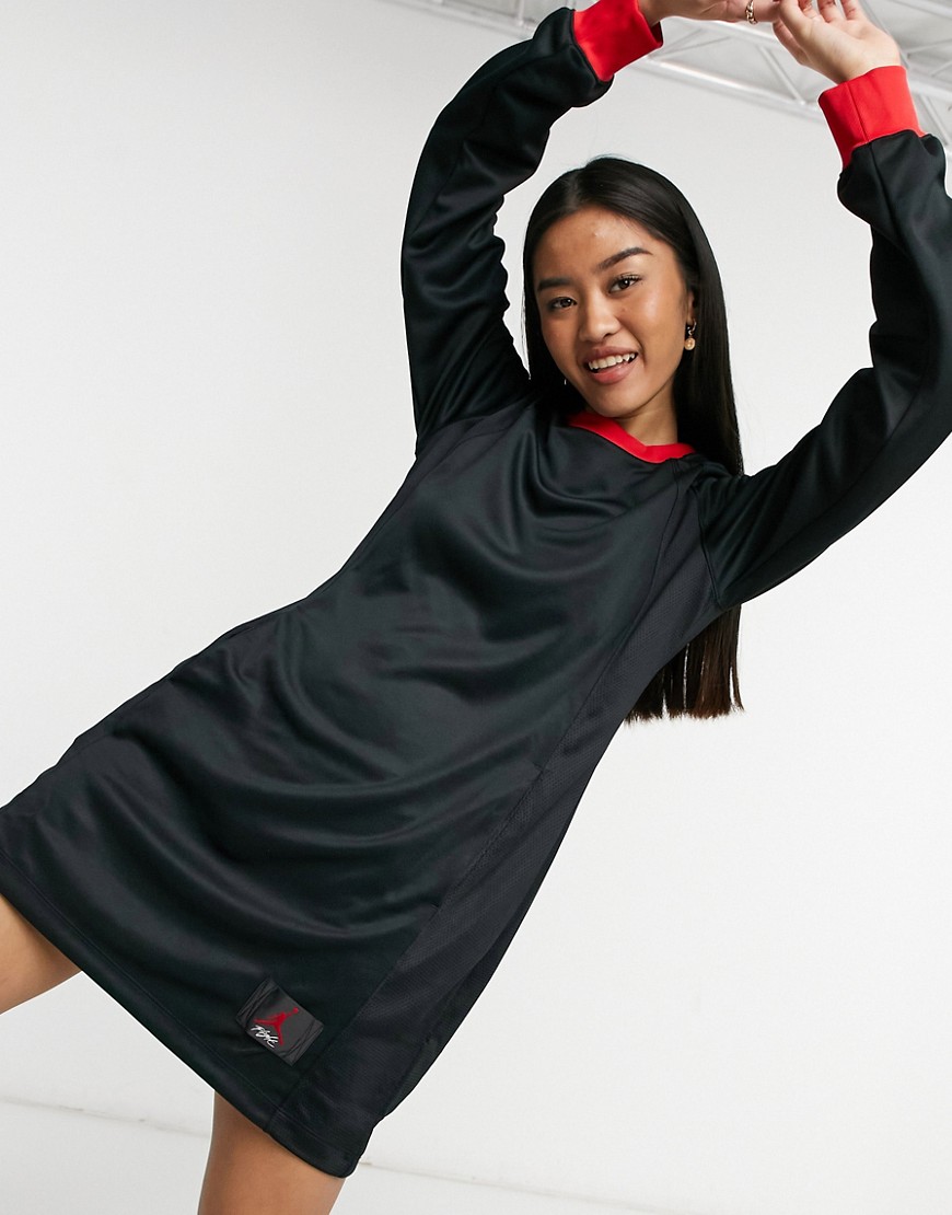 Nike Jordan Statement Essentials long sleeve ringer neck dress in black/red