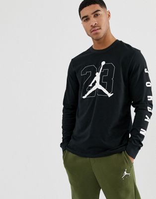 Nike – Jordan – Svart långärmad t-shirt med tryck på ärmen
