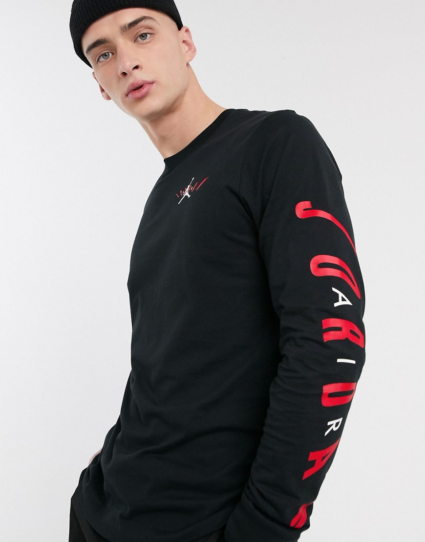Nike Jordan - T-shirt nera a maniche lunghe con logo Jumpman-Nero