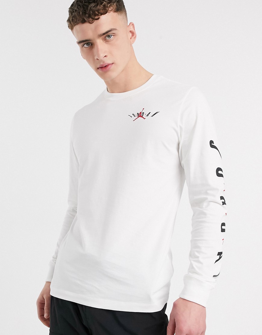 Nike – Jordan – Vit t-shirt med lång ärm och Jumpman-logga