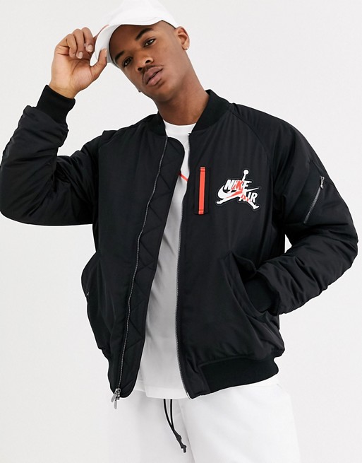 Nike Jordan Wings MA1 fleece lined bomber jacket with chest and back embroidery in black