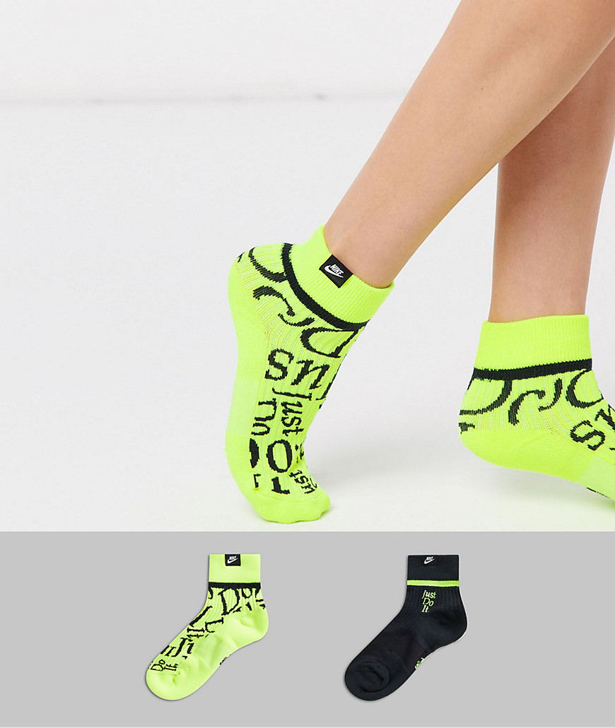 Nike Just Do It 2 packs socks in neon yellow and black-Multi