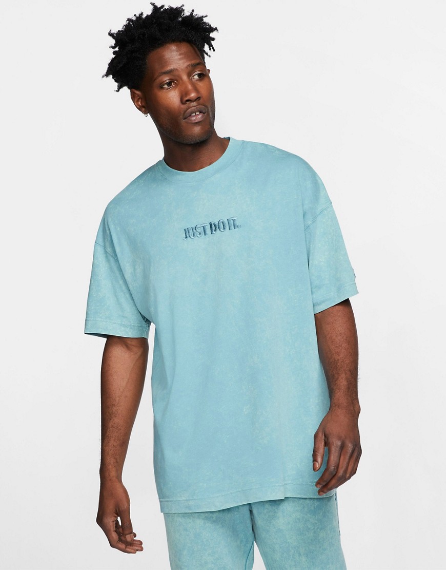 Nike – Just Do It – Blå t-shirt med tvättad finish