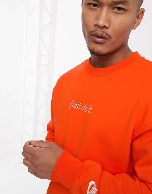 orange nike just do it sweatshirt
