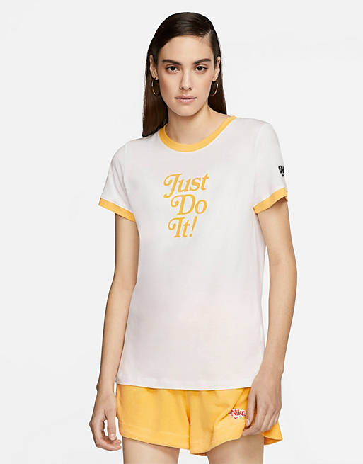 Nike just do it raglan t-shirt in white and yellow | ASOS