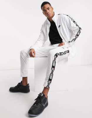 white nike tape tracksuit