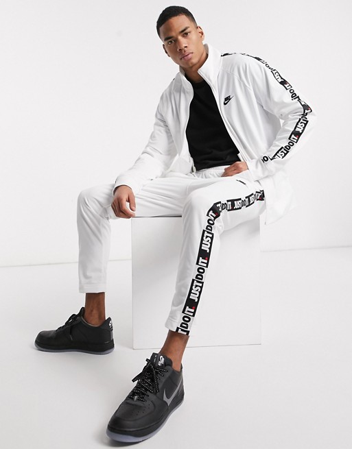 Nike Just Do It taping cuffed joggers in white