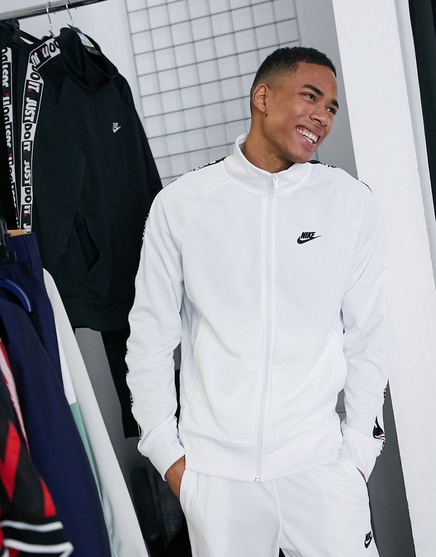 Nike Just Do It zip-through polyknit taping track jacket in white