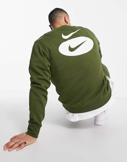 Nike - Kakigrøn sweatshirt med swoosh-logoprint bagpå
