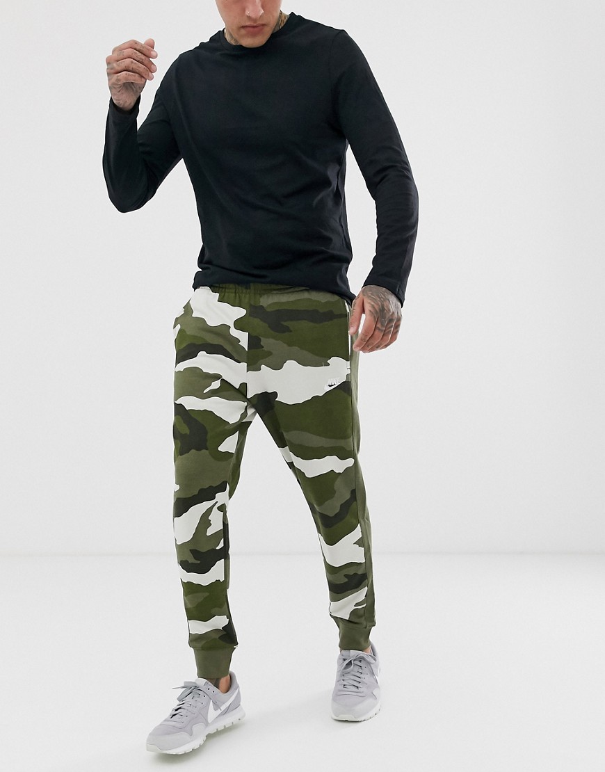 Nike – Kamouflagemönstrade mjukisbyxor-Grön