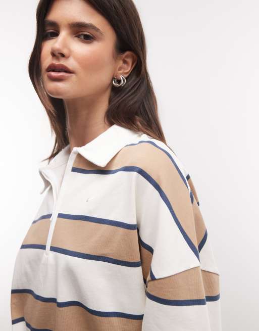 Nike kastiges gestreiftes Polohemd in Beige und Braun, 4 von 4