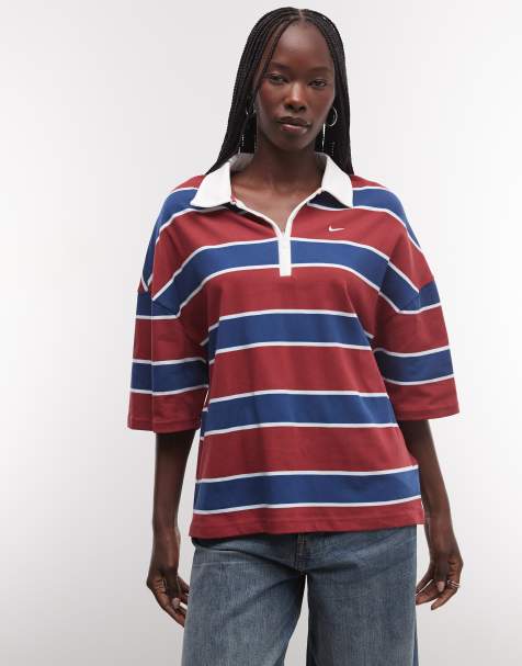 Nike kastiges gestreiftes Polohemd in Burgunderrot und Blau - view 1