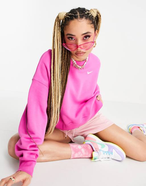 Nike – Kastiges Oversized-Sweatshirt mit kleinem Swoosh-Logo in Fuchsia-Rosa
