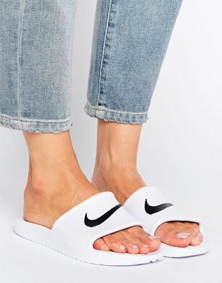 Nike Kawa Swoosh Sliders In White | ASOS