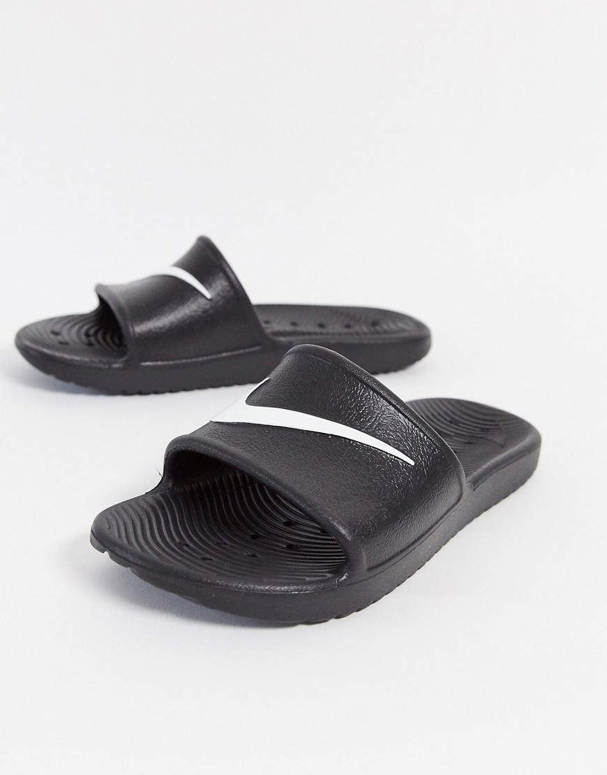 Nike Kawa swoosh sliders sandals in black