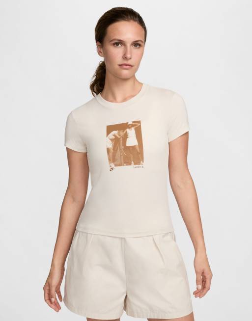 Nike knit cropped graphic tee in light orewood brown