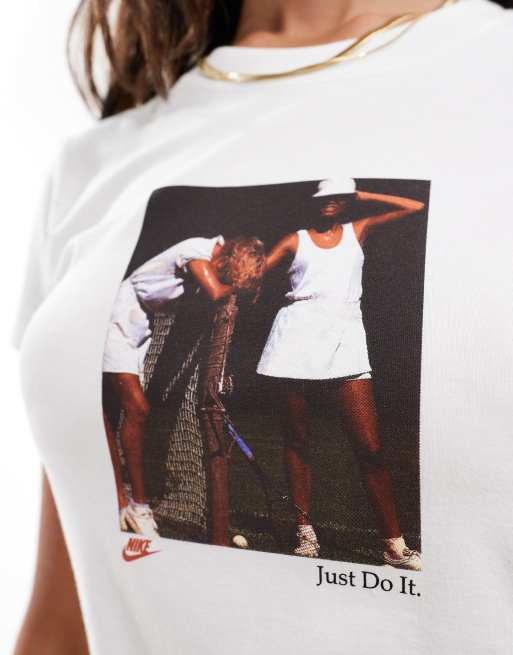 Nike knit cropped graphic tee in white, 2 of 4