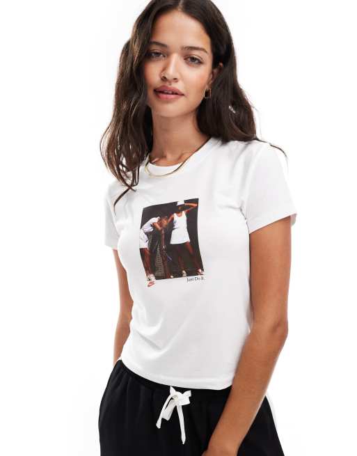 Nike knit cropped graphic tee in white, 4 of 4