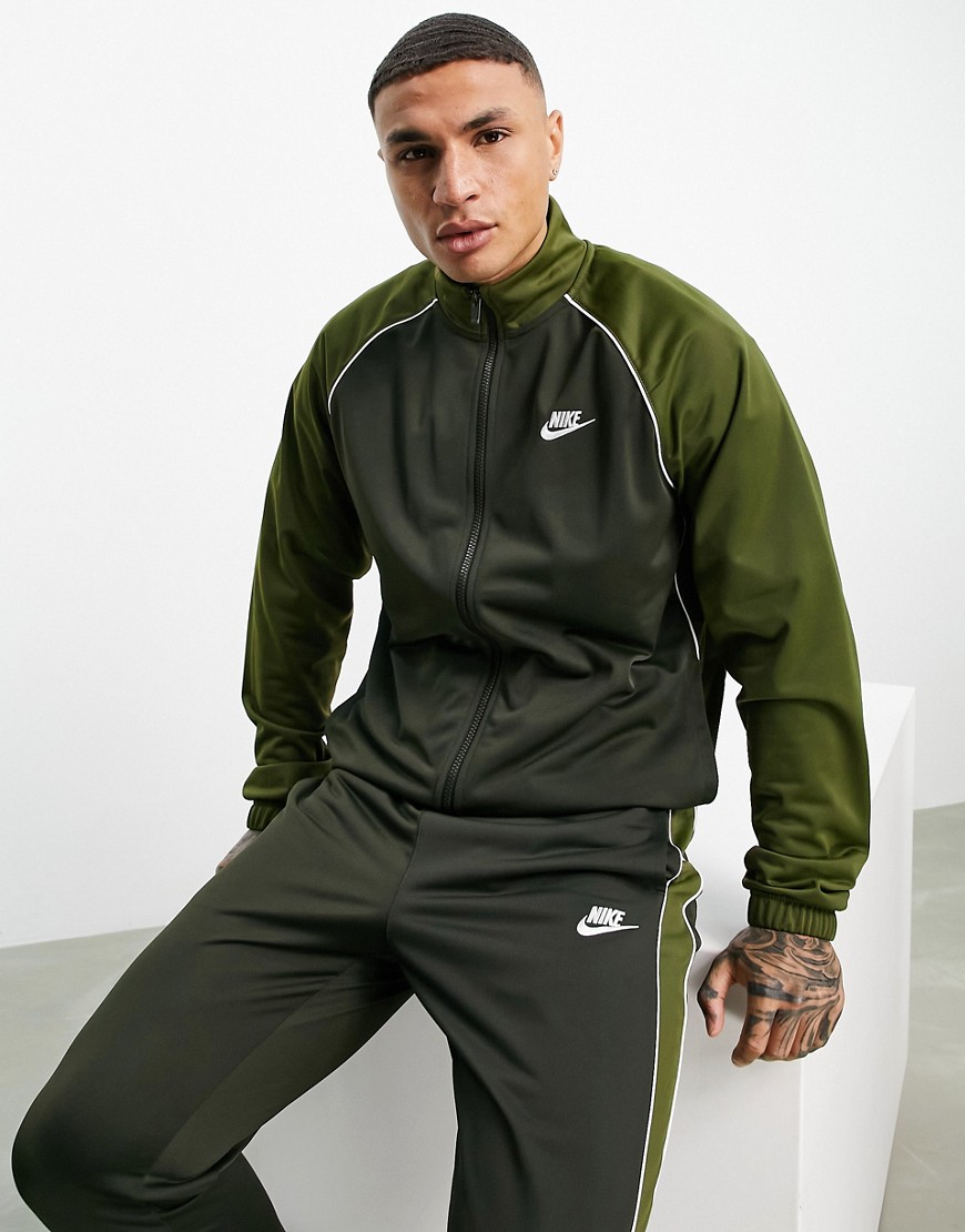 Nike knit zip-up tracksuit set in khaki-Green