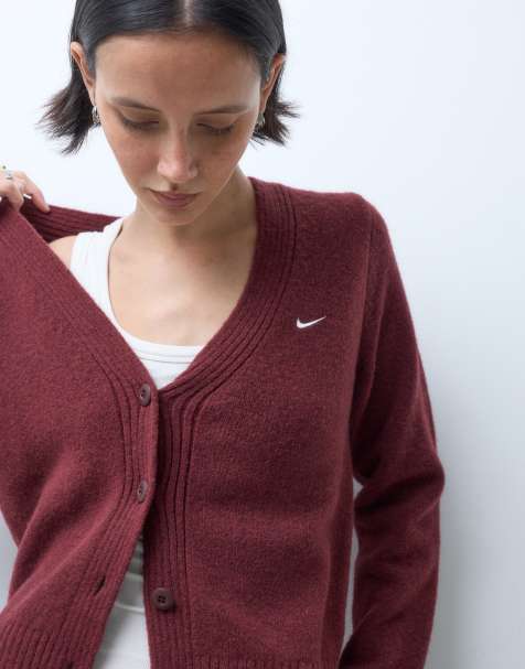Nike knitted cardigan in burgundy - view 1
