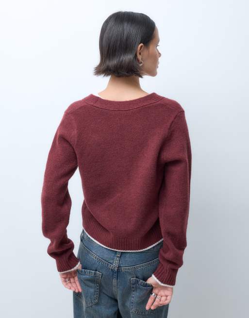 Nike knitted cardigan in burgundy, 3 of 5