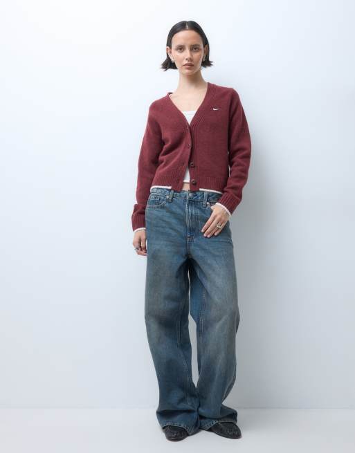 Nike knitted cardigan in burgundy, 4 of 5