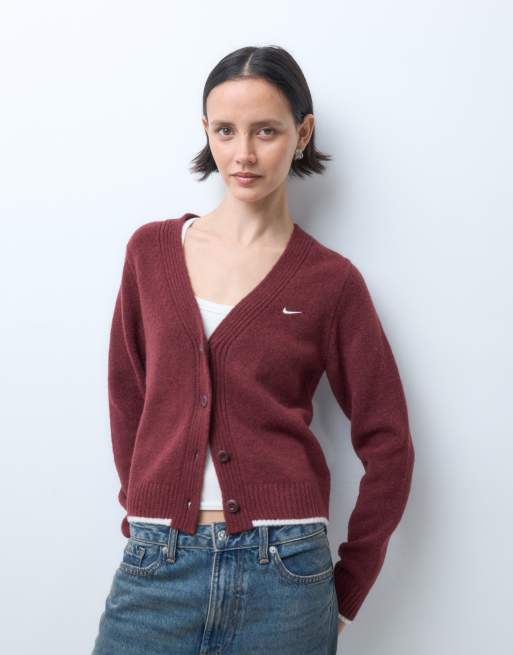 Nike knitted cardigan in burgundy, 5 of 5