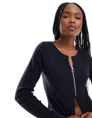 Nike Knitted Ribbed Cardigan In Black