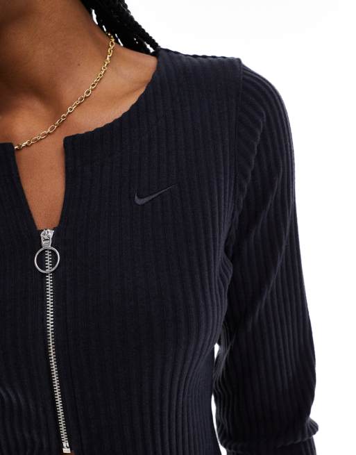 Nike knitted ribbed cardigan in black | ASOS