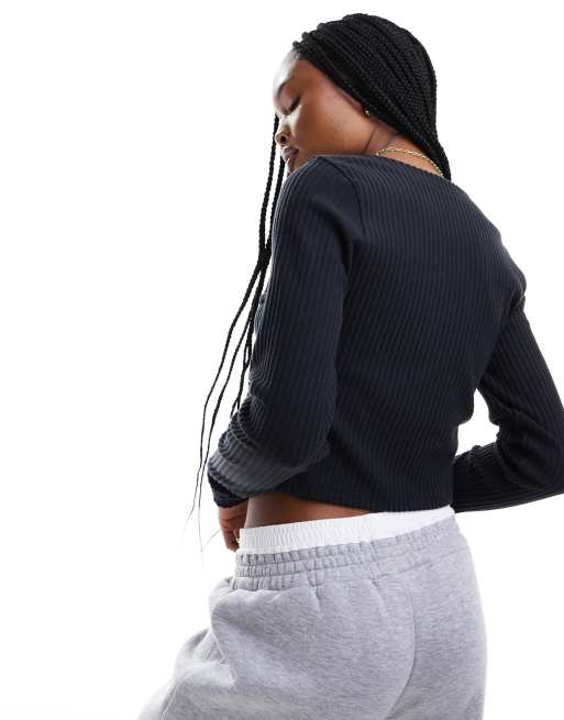 【ohotoro】Sugi Ops Knit(black) Nike long sleeve cropped knitted cardigan with clasp in black | ASOS