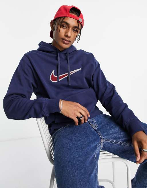 Nike - Kraftig midnatsblå hættetrøje med Swoosh-logo i retro-stil