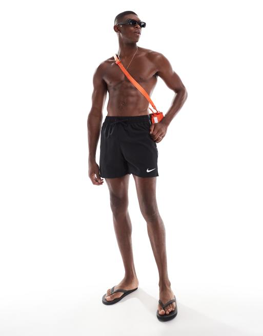Nike Lap 5 inch Volley logo tape swim shorts in black, 3 of 4