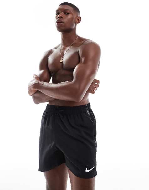 Nike Lap 5 inch Volley logo tape swim shorts in black