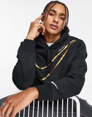 Nike large logo hoodie in black and gold