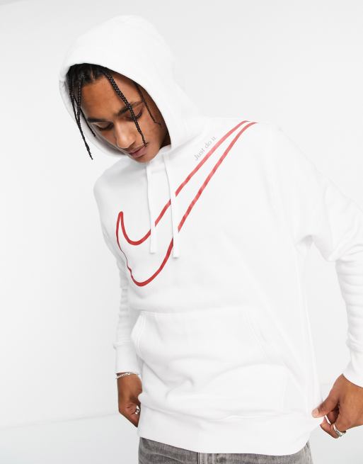 Nike large logo hoodie in white and red | ASOS