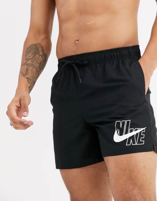 Nike large logo swim shorts in black, 3 of 4