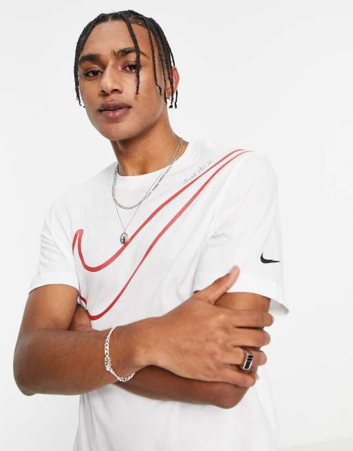 White nike shirt with red clearance logo