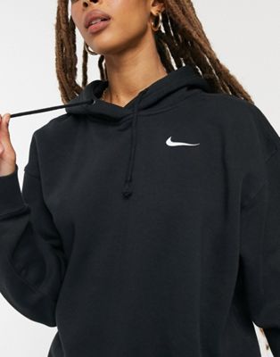 Nike left chest mini swoosh oversized hoodie in black