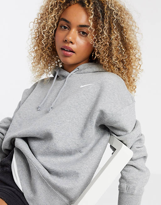 Nike left chest mini swoosh oversized hoodie in grey | ASOS