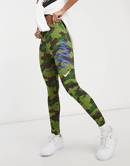 Nike Leg-A-See camo print leggings in green
